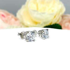 Round CZ 14k Gold Basket Heavyweight Stud Earrings