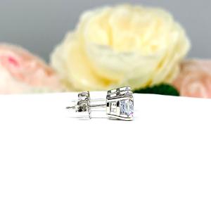 Round CZ 14k Gold Basket Heavyweight Stud Earrings