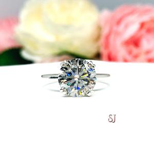 Moissanite Sterling Silver Engagement Ring Size 4.75 - 10mm (3.5 cts) round authentic moissanite