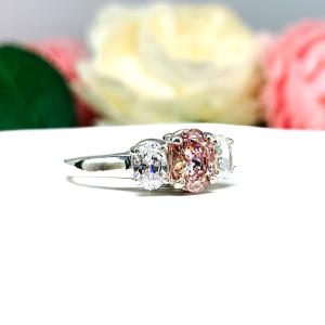 Swarovski Morganite Pink Oval CZ 3 Stone CZ Engagement Ring