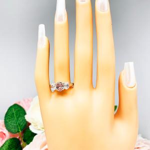 Swarovski Morganite Pink Oval CZ 3 Stone CZ Engagement Ring