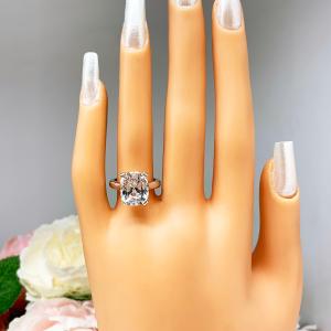 Lab White Sapphire Elongated Cushion Engagement Ring 12x10mm Wide Band