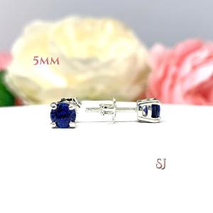 Round Lab Blue Sapphire September Birthstone Basket Stud Earrings