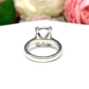 Lab White Sapphire Elongated Cushion Engagement Ring 12x10mm Wide Band