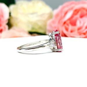 Lab Padparadscha Pink Sapphire Pear Ring Round CZ Accents