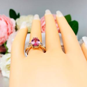 Lab Padparadscha Pink Sapphire Pear Ring Round CZ Accents