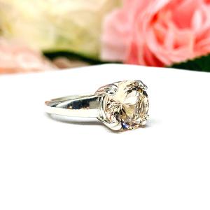 Natural morganite Sterling Silver Ring Size 6 - 9mm round peach gemstone