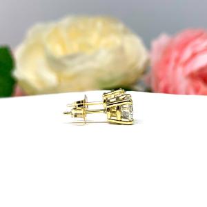 14k Gold Moissanite Stud Earrings – Round brilliant DEF VVS stones – Six size options – Solid yellow, white, or rose gold