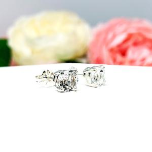 Round White Topaz Stud Earrings - Three size options - Sterling silver settings