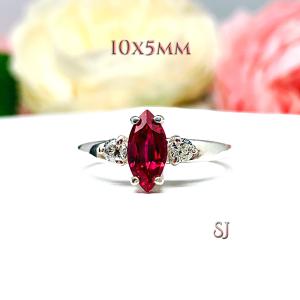 Lab Ruby Marquise CZ Accented Ring