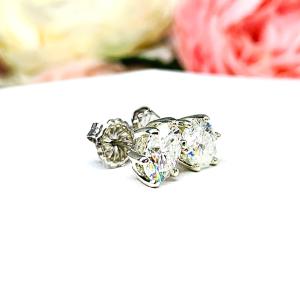 Oval Moissanite Stud Earrings - 10k Gold Six Prong settings - Authentic moissanites