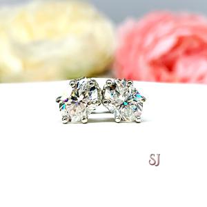 Oval Moissanite Stud Earrings - 10k Gold Six Prong settings - Authentic moissanites