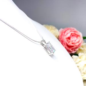 Radiant CZ Pendant Sterling Silver Necklace Colorless Cubic Zirconia
