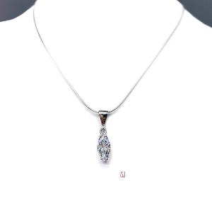 Marquise Cubic Zirconia Pendant - Sterling silver necklace with single bail CZ dangle - Two size options