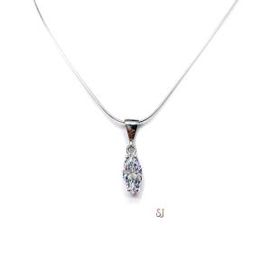 Marquise Cubic Zirconia Pendant - Sterling silver necklace with single bail CZ dangle - Two size options