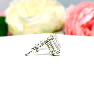 Lab White Sapphire Emerald Cut Stud Earrings