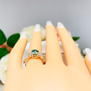 Round Seafoam Green Moissanite 3 Stone Sterling Silver Ring Milgrain Twist Authentic