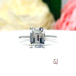 Emerald Cubic Zirconia 8.5x6.5mm Engagement Ring