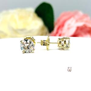 Old European Cut Cubic Zirconia Basket Stud Earrings
