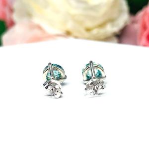 Blue Moissanite Martini 14k Gold Stud Earrings - Authentic moissanite - Solid gold settings