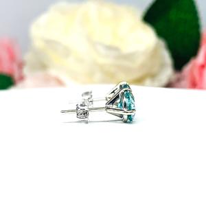 Blue Moissanite Martini 14k Gold Stud Earrings - Authentic moissanite - Solid gold settings