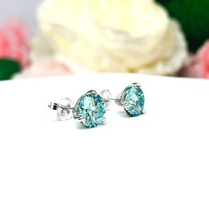 Blue Moissanite Martini 14k Gold Stud Earrings - Authentic moissanite - Solid gold settings
