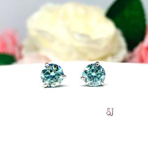 Blue Moissanite Martini 14k Gold Stud Earrings - Authentic moissanite - Solid gold settings
