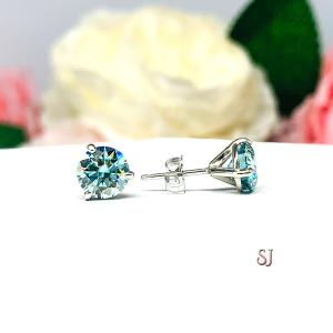 Blue Moissanite Martini 14k Gold Stud Earrings - Authentic moissanite - Solid gold settings