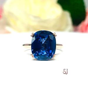 Lab Blue Sapphire 12x10mm Elongated Cushion Ring
