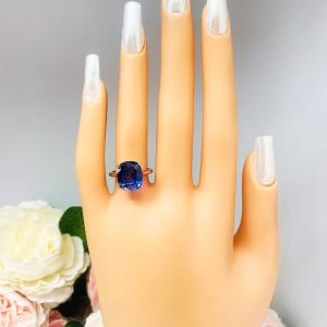 Lab Blue Sapphire 12x10mm Elongated Cushion Ring