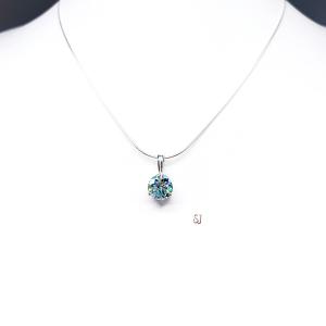 Blue Moissanite Martini Basket Pendant Necklace - Round authentic moissanites - Sterling silver setting - Sterling silver chain