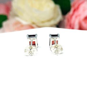 Red Garnet Emerald Cut Stud Earrings - Mozambique garnet gems - Sterling silver basket settings - January birthstone gift