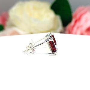 Red Garnet Emerald Cut Stud Earrings - Mozambique garnet gems - Sterling silver basket settings - January birthstone gift