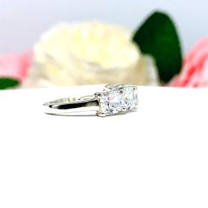 Cushion CZ Five Stone Ring 5mm Cubic Zirconia Sterling Silver SIZE 6