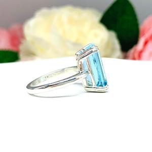 Sky Blue Topaz Emerald Cut Ring -  Genuine 14x10mm (8 Cts) gemstone - Sterling silver double prong statement setting