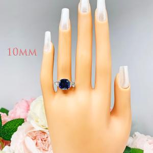 Lab Blue Sapphire Cushion Cut CZ Trillions Ring