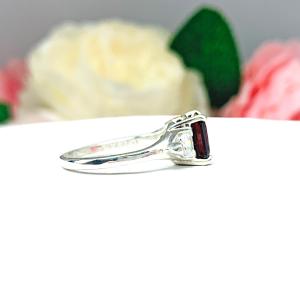 Natural Mozambique Garnet Asscher with Trillion CZ Accents Ring Size 6