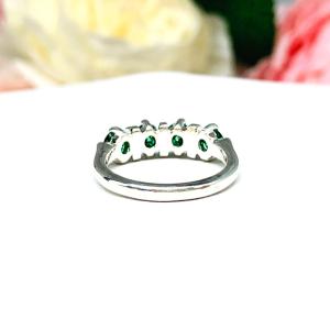 Emerald Green Moissanite Ring – 4 Stone Sterling Silver Band – Genuine Moissanites