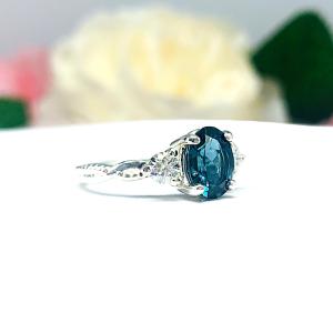 London Blue Topaz Oval Ring – 8x6mm-10x8mm, Moissanite Accents, Sterling Silver, Twist Milgrain Band