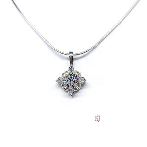 Round CZ Pendant - Antique art deco sterling silver necklace - Three size options