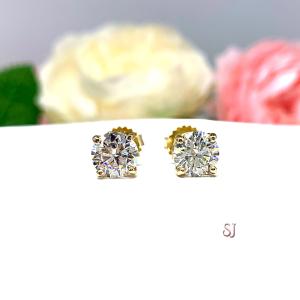 Moissanite 14k Yellow Gold Stud Earrings - 7mm (2.5 Cts) authentic moissanites - Solid gold settings - FREE 3RD DAY UPS