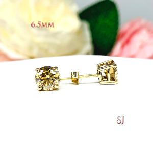 Champagne Moissanite 14k Gold Stud Earrings - 6.5mm, 7mm round authentic stones