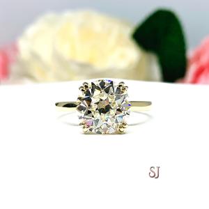 Old European Cut CZ Engagement Ring - 10mm (4 cts) Near Colorless CZ - Split Prong Cathedral Setting