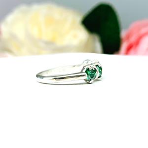 Emerald Green Moissanite Ring – 4 Stone Sterling Silver Band – Genuine Moissanites