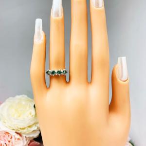 Emerald Green Moissanite Ring – 4 Stone Sterling Silver Band – Genuine Moissanites
