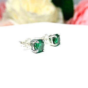 Emerald Green Moissanite Stud Earrings - Authentic round moissanite - Sterling silver settings