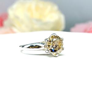 Light Champagne Moissanite Engagement Ring – 6 Prong Trellis – Sterling Silver – 6.5mm to 9mm Stone Options