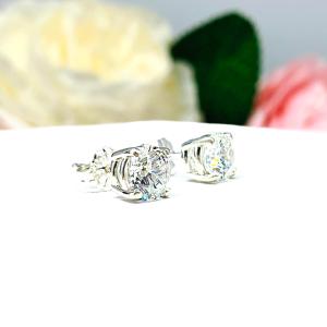 Round-Cut CZ Stud Earrings • 5mm—8mm, Sterling Silver