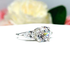 Round CZ Pear Three Stone Engagement Ring 8mm or 10mm Center