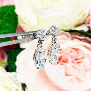 Round Marquise CZ Six Prong Drop Earrings